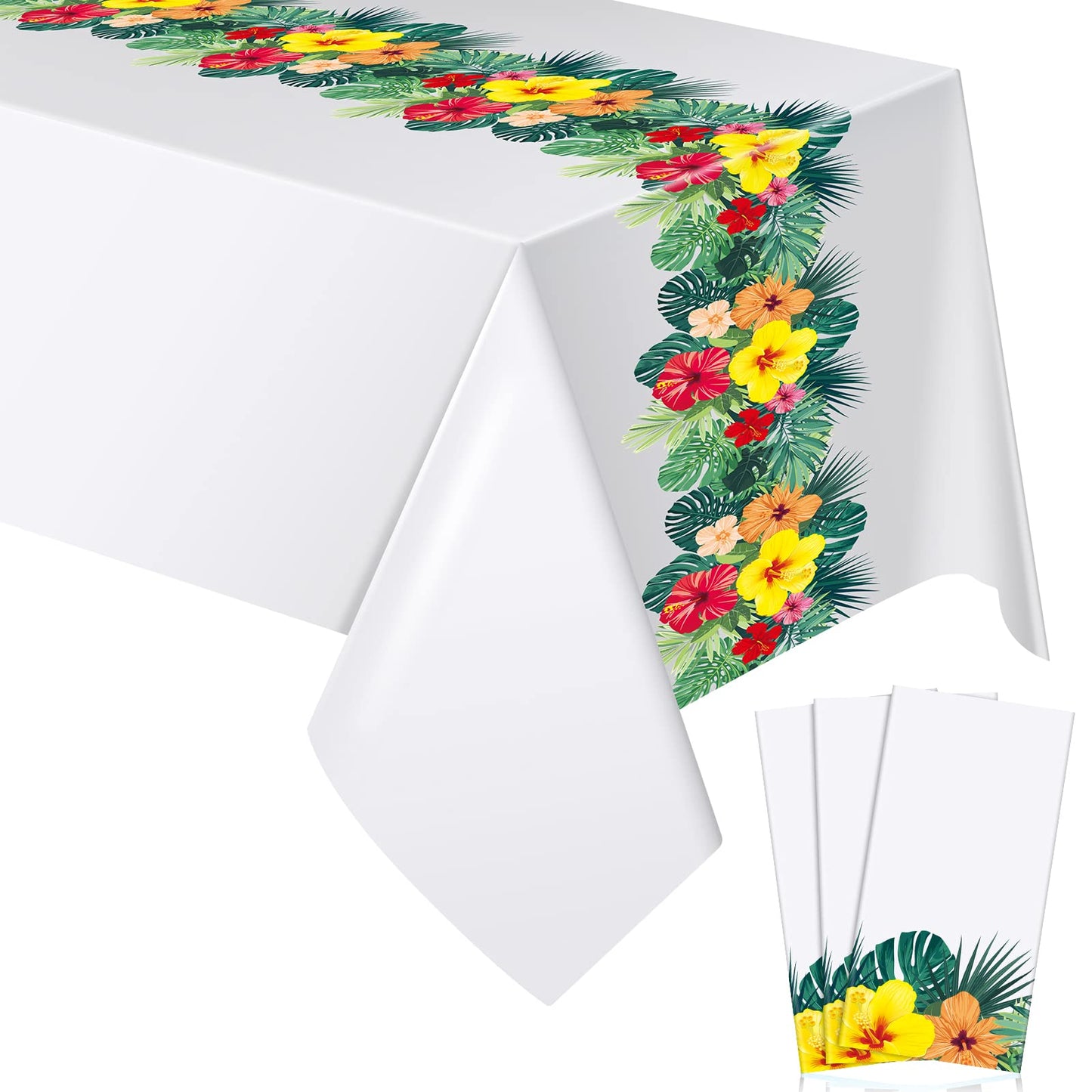 Irenare 3 Sheets Hawaiian Luau Tablecloths for Party Decoration 54 x 108 Inch Tropical Palm Leaves Table Cloth Hawaii Disposable