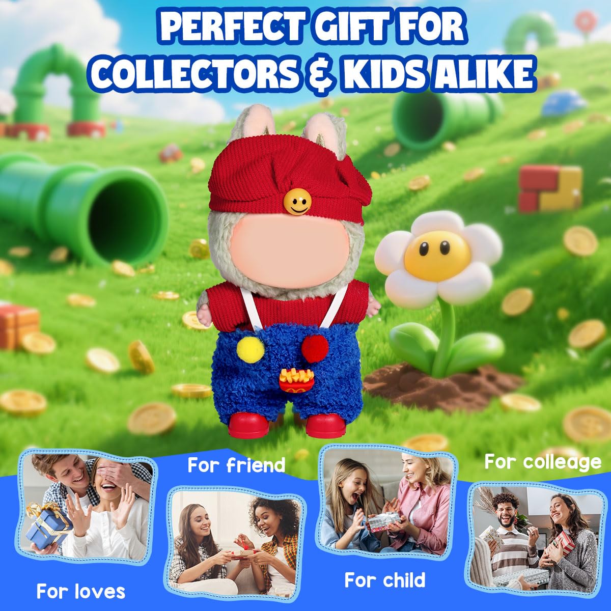 AICase for Labubu Clothes/for Labubu Outfits Clothes Set for 17cm Lububu Doll 3 Piece Set Hat Clothing for LA BUBU  Boys and Girls Stylish Adorable Dolls Clothes Accessories (No Doll)_10