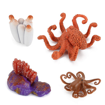 Fantarea 4 PCS Sea Marine Animal Figures Ocean Creatures Action Models Life Cycle Octopus Figure Ornament Cake Toppers Party Fav