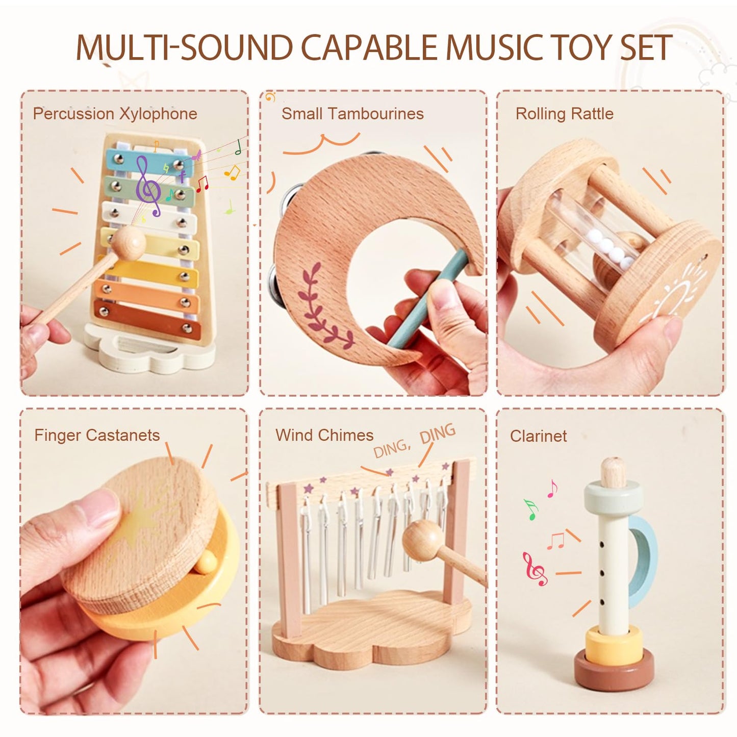 Smartwo Wooden Baby Xylophone - Montessori Musical Instrument for Toddlers, Small Size, Model PTZ2312, Perfect Educational Gift for Ages 2-3