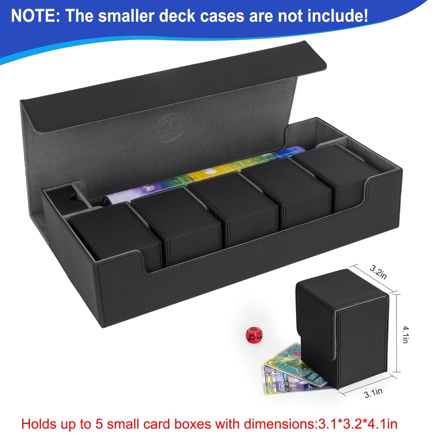 Card Deck Box,X-Large Premium Card Game Deck Storage Box Fits 5 Decks Card Box With Mat Case And Removable Compartment,Card Deck