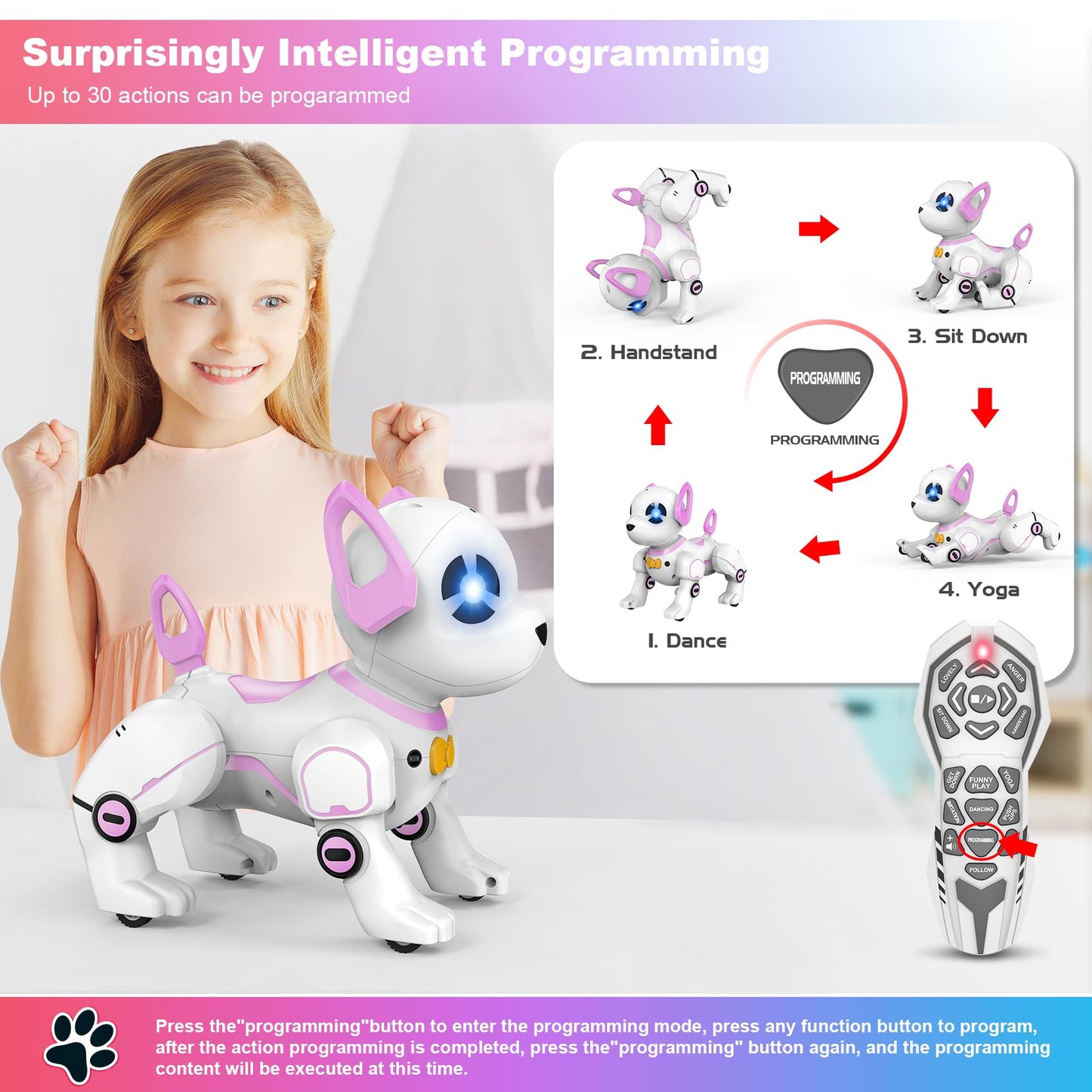 Supireo Remote Control Robot Dog Toy, Rc Dog Programmable Smart Interactive Robotic Pets, Rc Stunt Robot Toys Dog Imitates Anima