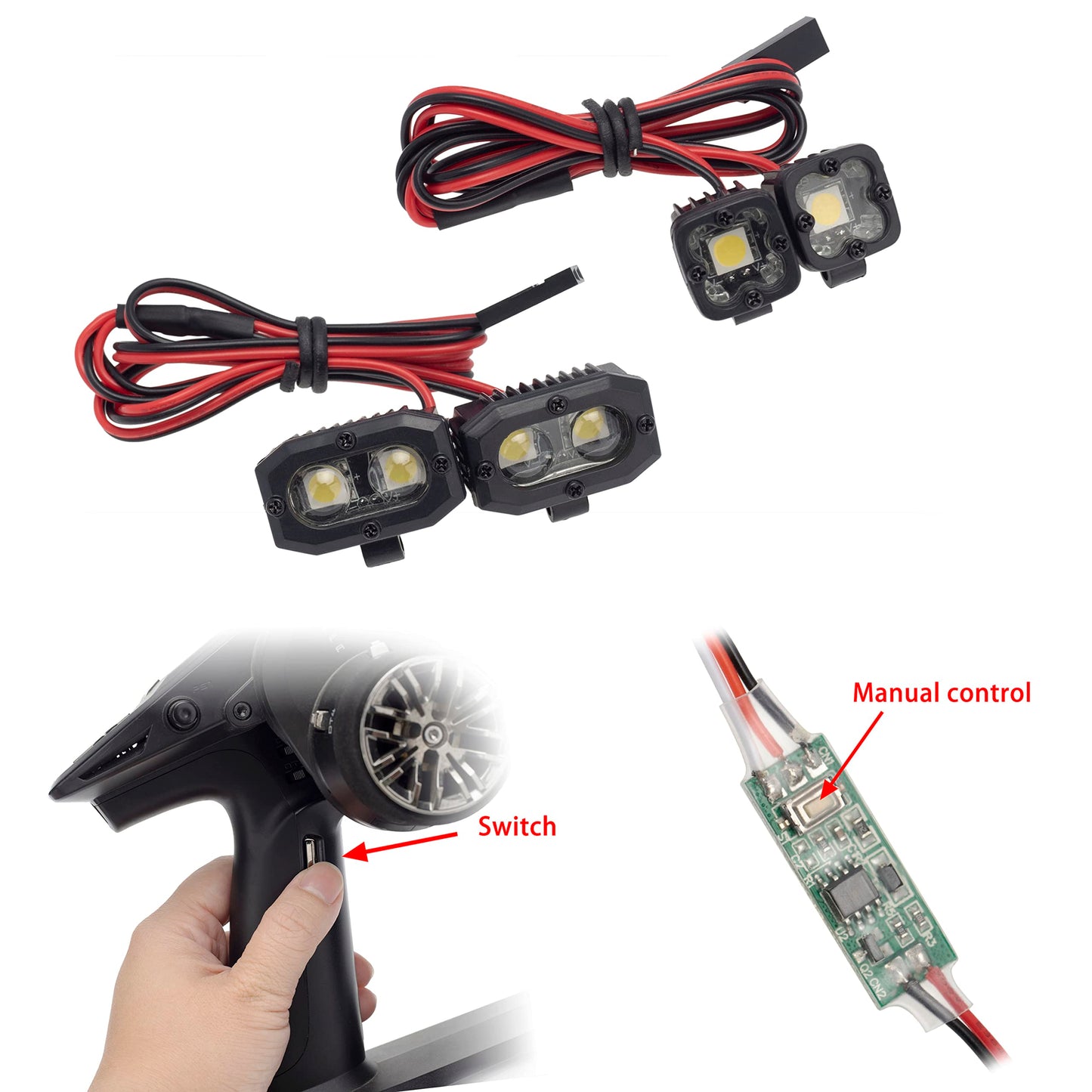 DKKY RC Car Lights LED Spotlights 1/10 Scale RC Crawler Accessories for Axial SCX10 90046 Traxxas TRX4 TRX6 Wraith RR10 MST Redc