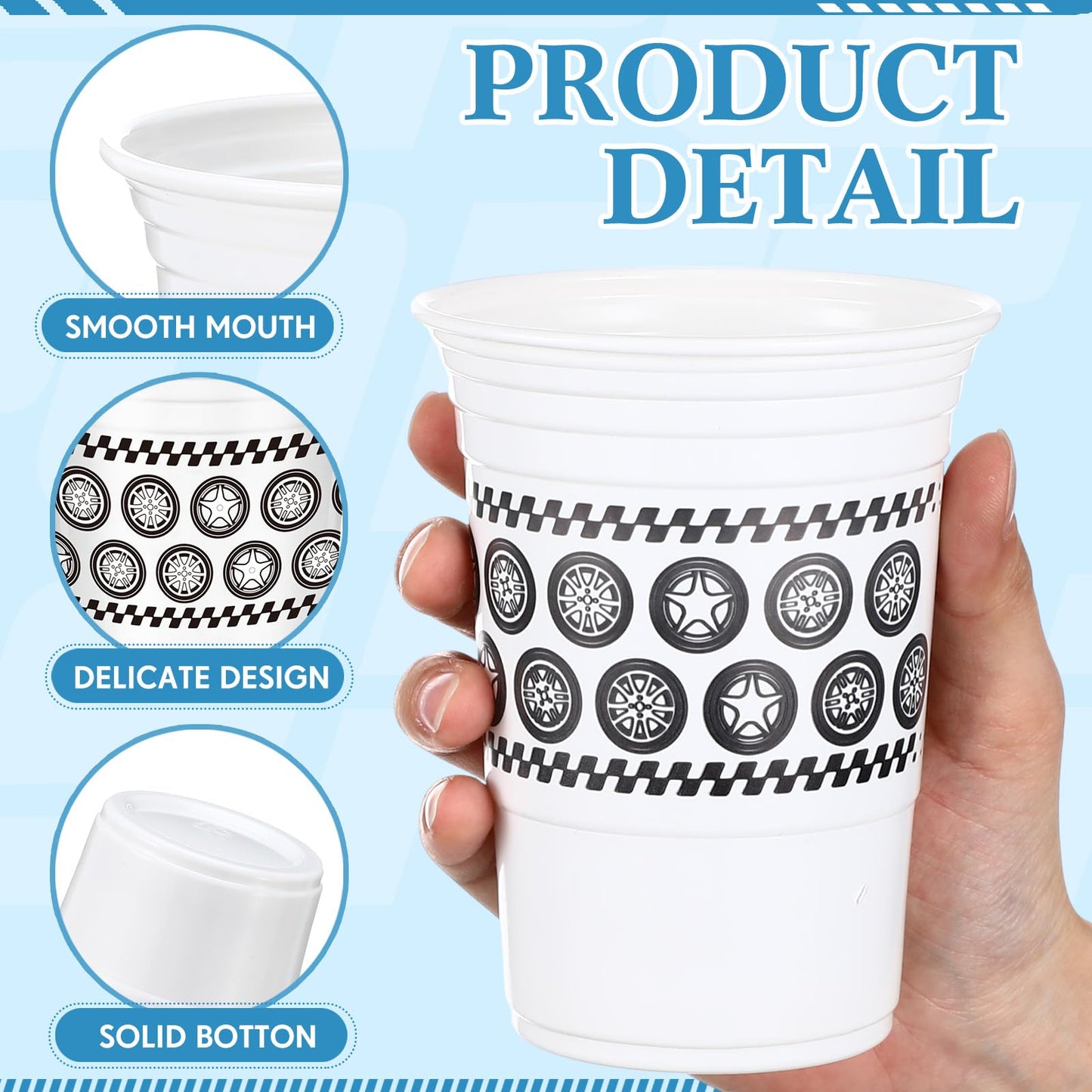 Qinyoung 100 Pcs Race Car Party Supplies Bulk 16 oz Checkered Flag Cups Racing Themed Thick Plastic Cup for Race Car Birthday Pa