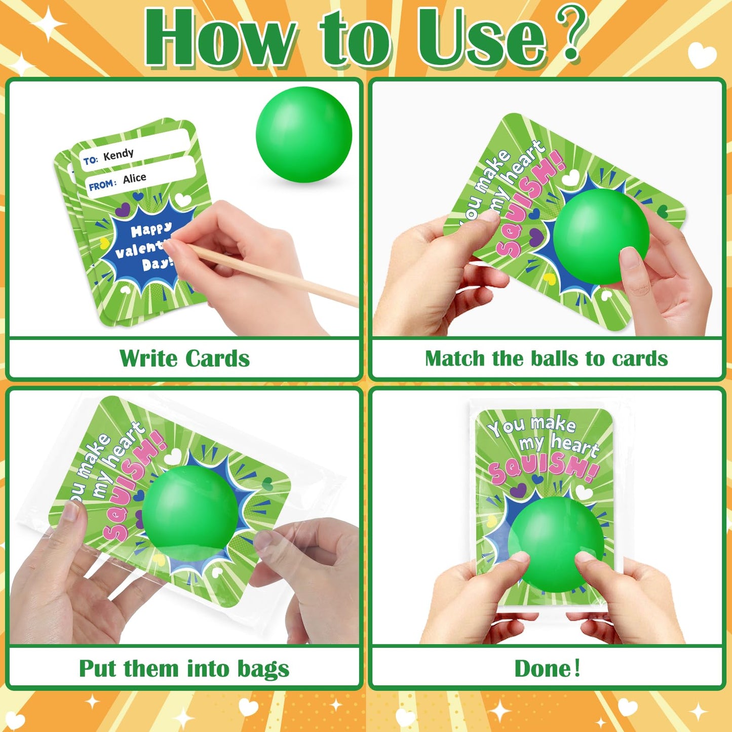 Neubsaw 24 Packs Valentine'S Day Cards With Stress Squishy Balls Toy For Classroom Exchange, Valentine'S Gifts Party Favors For