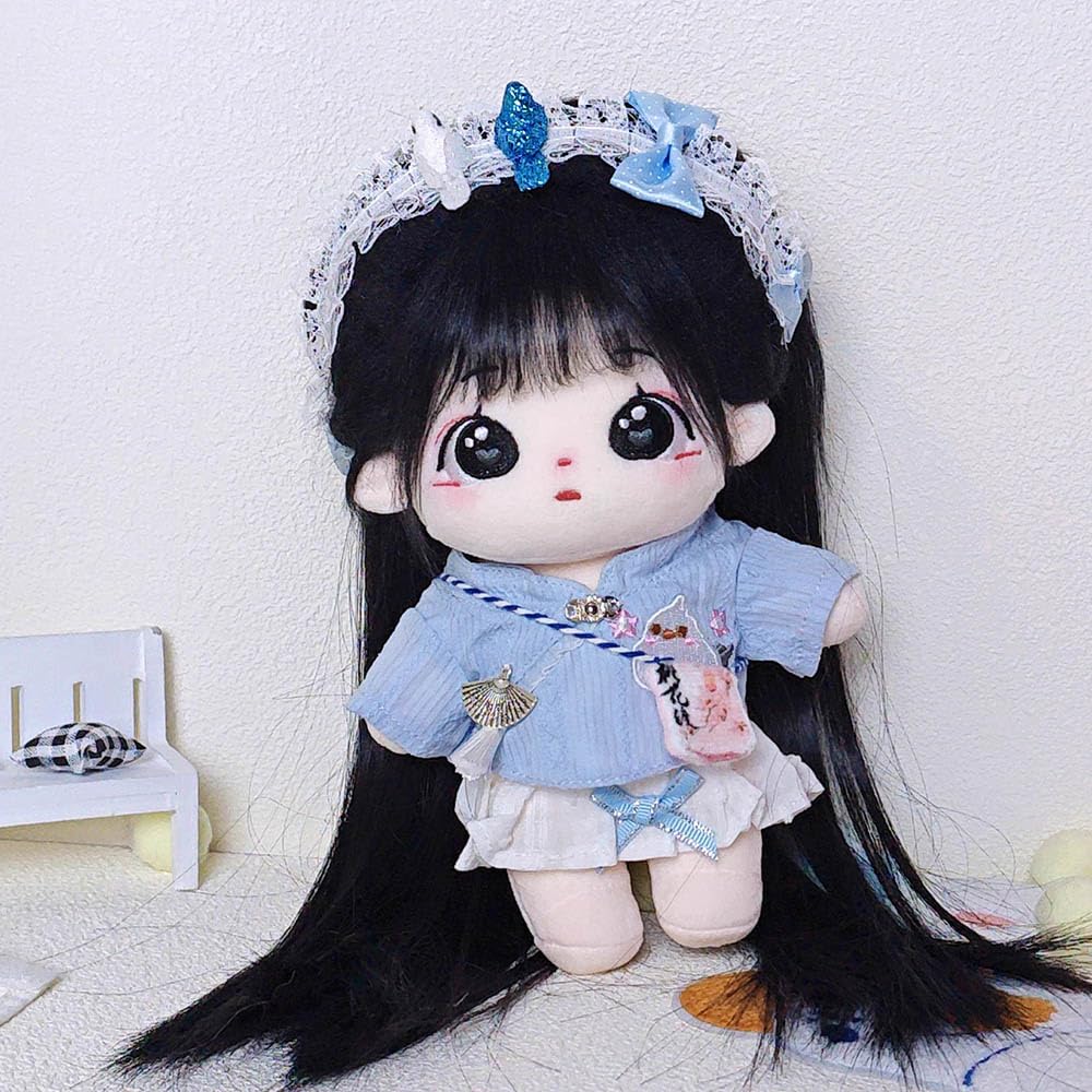 Niannyyhouse 20Cm Plush Doll Long Hair Girl Humanoid Stuffed Body No Attribute 8' Normal Body Wearable Clothing Dress Up Gifts (A-42-Without Skeleton)