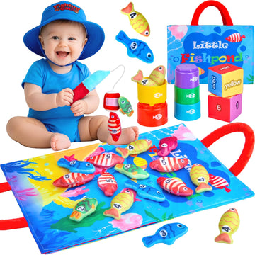 Mikiwon Montessori Toys For 1 Year Old, Cloth Fishing Game With Stacking Cups 24 Pcs For Toddlers 1 2 3, Sensory Toys For Kids B