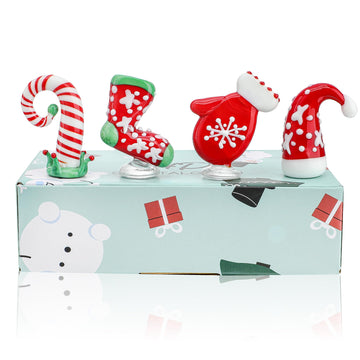 Hdcrystalgifts 4Pcs Blown Glass Snowman Decor Christmas Figurine Collectible Art Glass Holiday Cheers Collection Statue Festival
