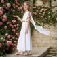 Lmyove Greek Goddess Costume Girls, White Goddess Dress With Gold Leaf Headband, Toga Costume 4 Pcs, Halloween Rome Princess Out