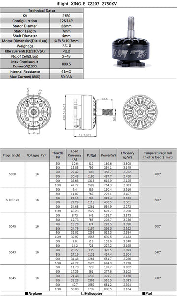 iFlight XING ECO 2207 2750KV 2-6S Brushless Motor for RC Multicopter Drone FPV Racing Parts (1Pcs 2750KV)