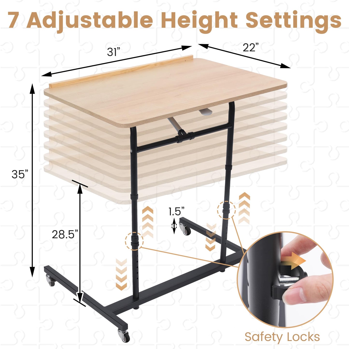 Krofem Rolling Jigsaw Puzzle Table With Wheels, Adjustable Height, Pneumatic Tilt, Extra Large For 1500 Pieces, Portable Puzzle