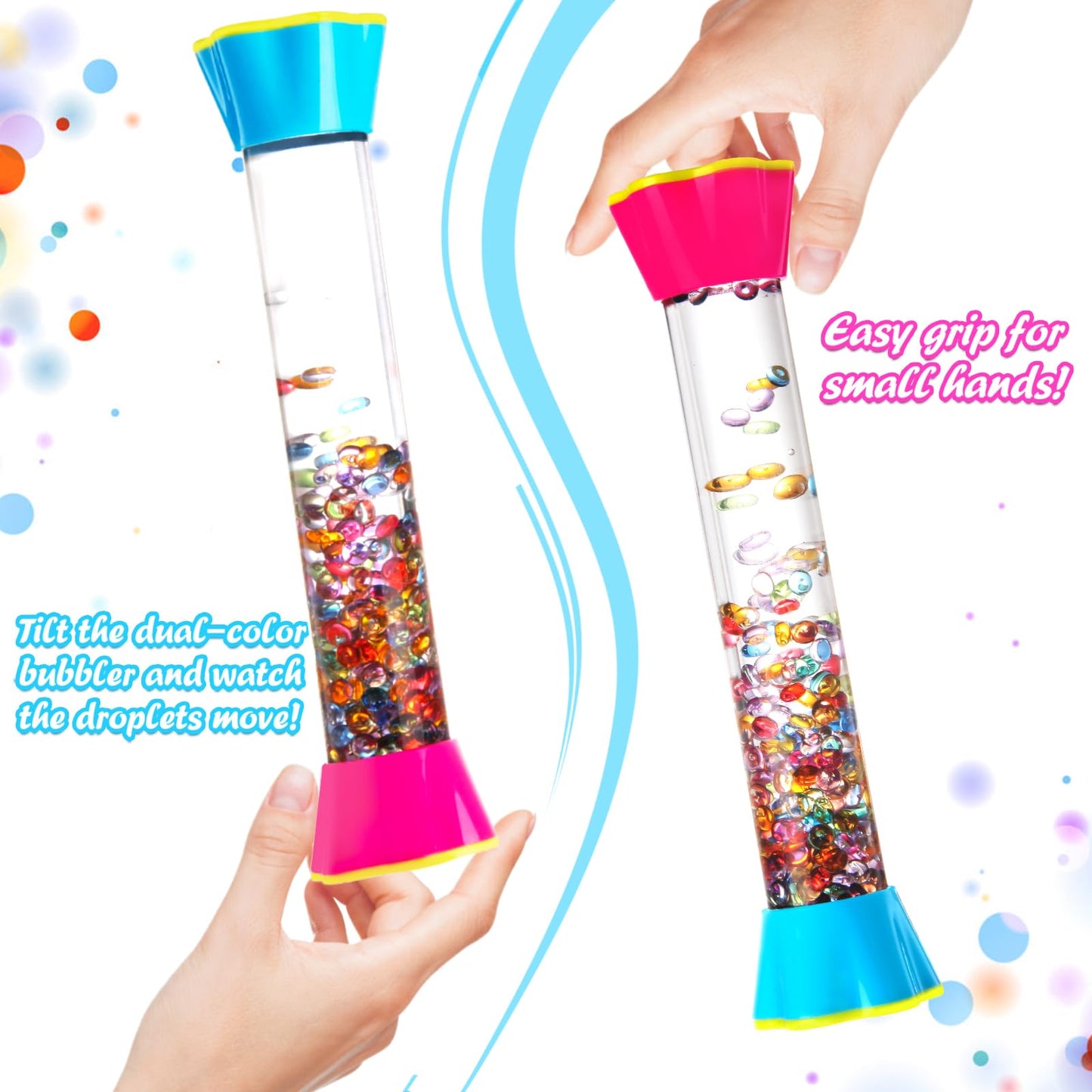 Cucue Sensory Fidget Tubes Set - Calming Toys For Kids - With Glitter Bottle, Gravity Spinner, Bubble Drop Spiral Hourglass - Pr