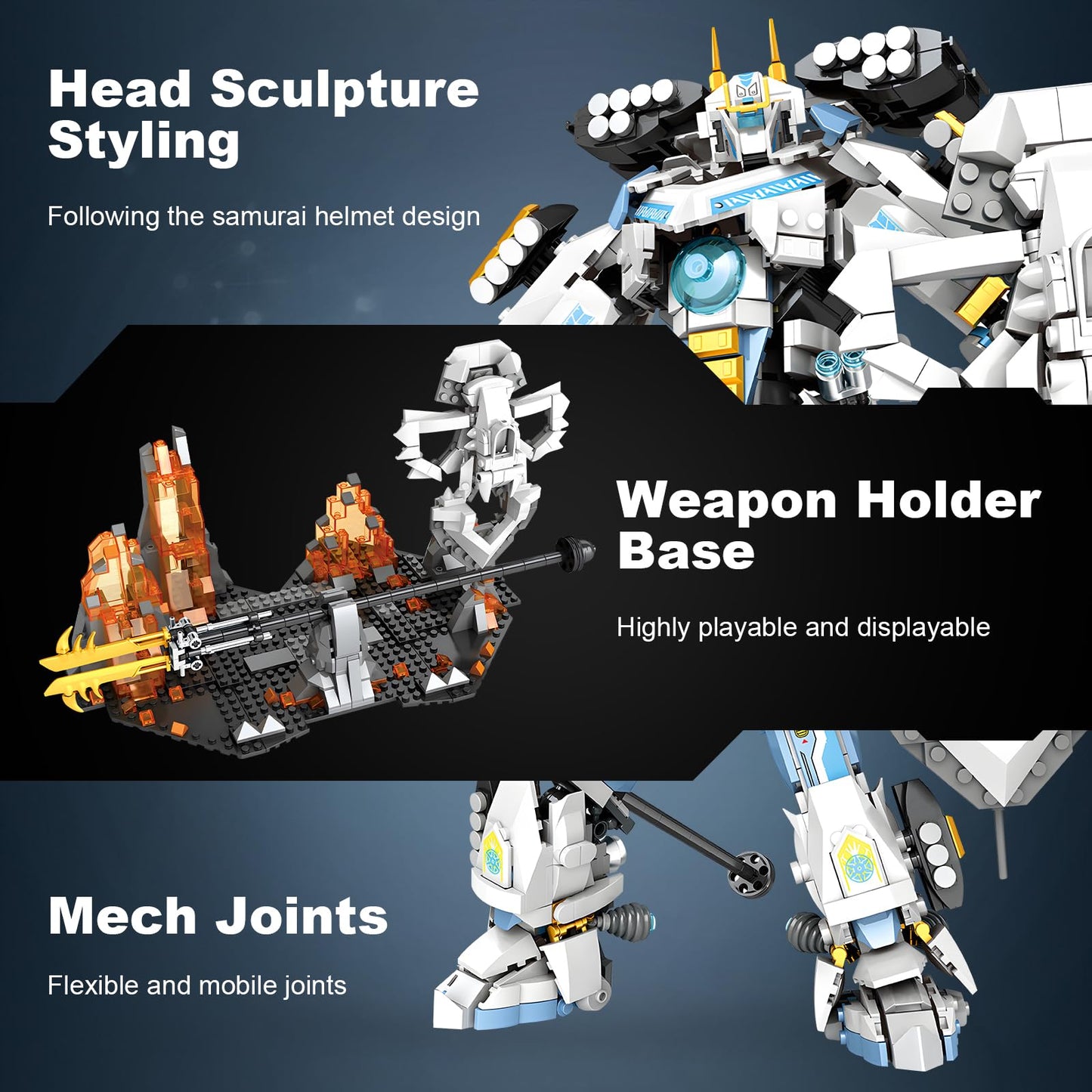 HIGH GODO Samurai Mech Warrior Building Sets  Robot with Long decorative replica blades Shields Display Base Building Blocks Toy Set  1588 Pieces Creative Collectible Ninja Gift for mature-themeds Man Teens Boys 8+