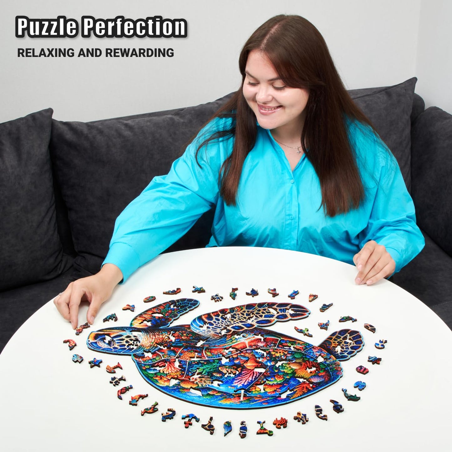 Sea Turtle Voyage - 350 Piece Wooden Puzzles for mature-themeds - 21.1 x 13.7 in - Extra-Thick 5 mm Wood Puzzle  Hand-Shaped Pieces  Marine Life Mosaic Design - enhanced Gift for Puzzle Lovers by LEOGOR