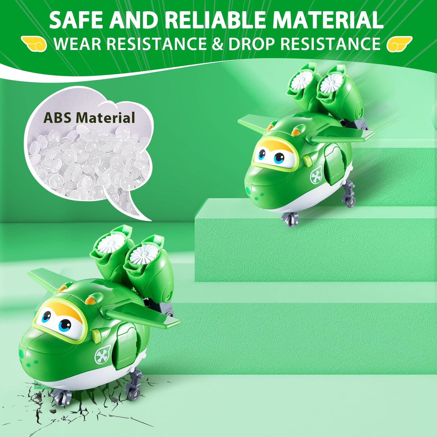 Super Wings Transformer Toys - 5" Green Mira Airplane Rescue Bots, 2-in-1 Action Figure for Kids Age 3-7, Plastic Model 710280