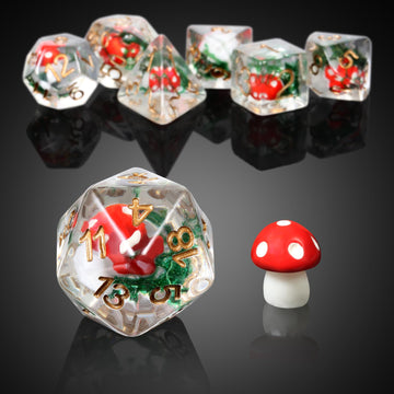Mushroom Dice Set D&D, DNDND 7PCS Resin D&D Dice Set with Gift Velvet Bag for Dungeons and Dragons Role Playing Games and Tablet
