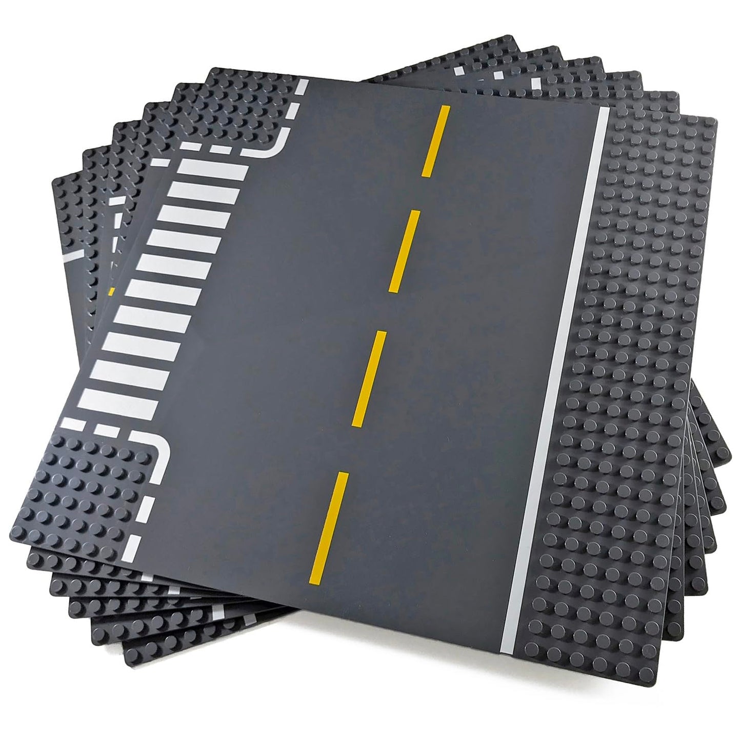 Apostrophe Games Road Baseplate - 6pcs Gray Building Blocks, Premium Plastic, Compatible with Major Brands, 10-1/16" Size