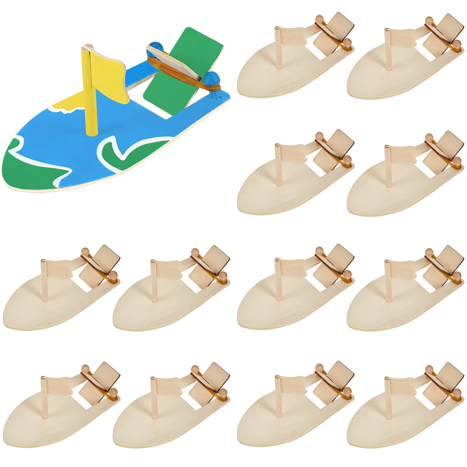 Deekin 48 Packs DIY Wood Sailboat Craft Wooden Boat Toy Rubber Band Paddle Model Boat Kits to Build and Paint for DIY Craft Gift