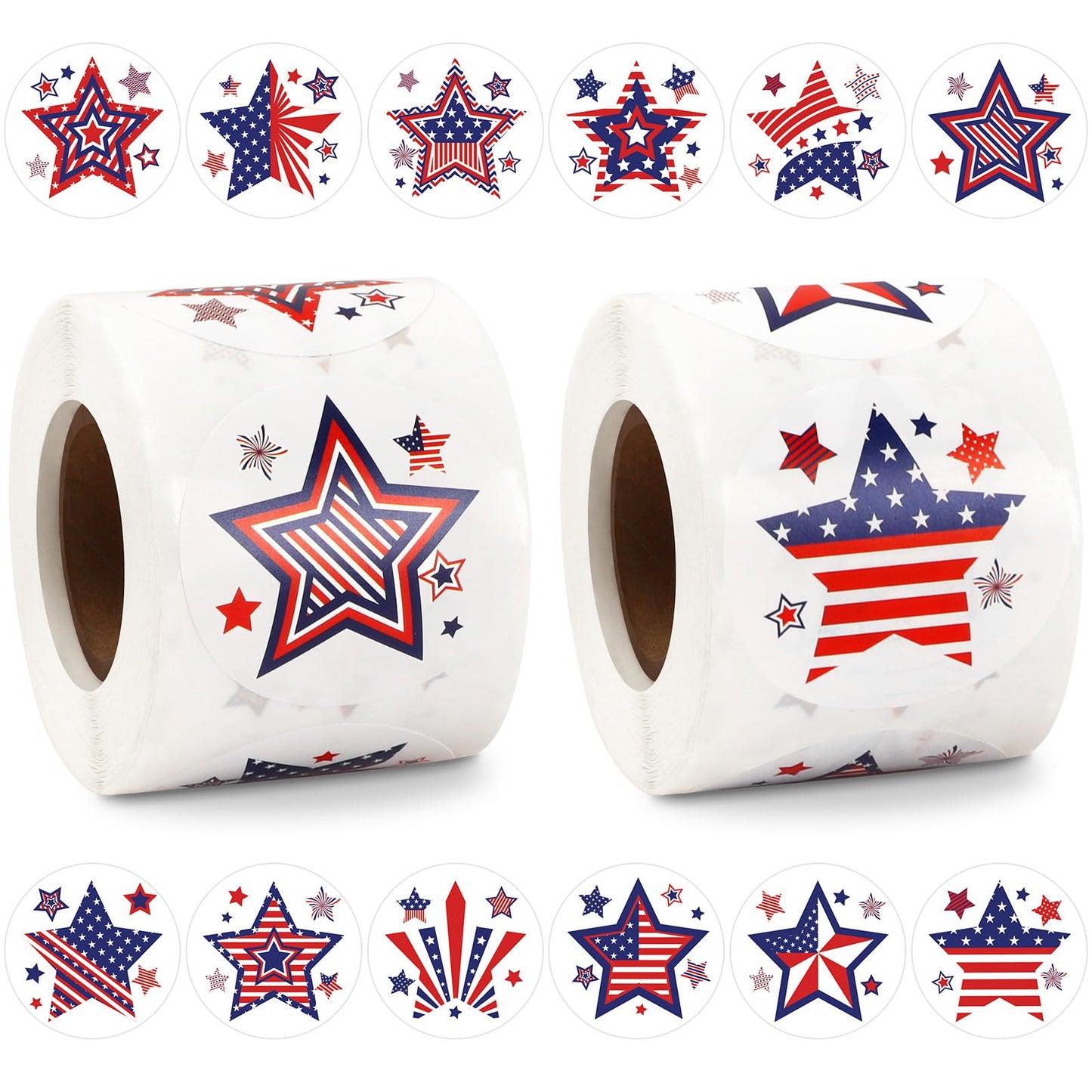 FEBSNOW Patriotic Star Stickers, 600 Pcs 2 Roll 4th of July American Flag Stickers Red White Blue Star Labels Envelope Sealer fo