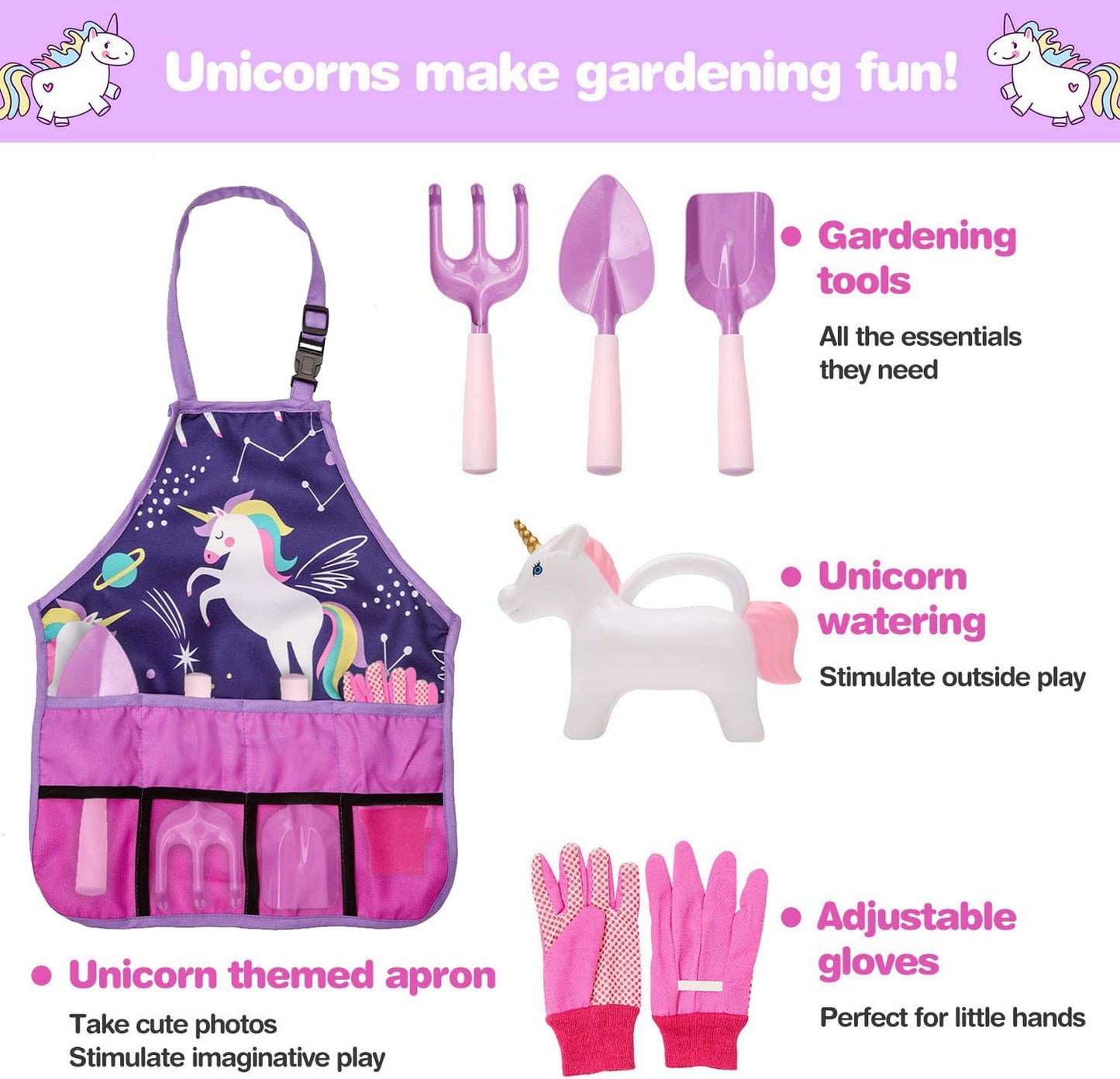 Cheerful Children Toys Kids Gardening Set - Unicorn Garden Kit for Girls, Purple, Plastic, Ages 3-7