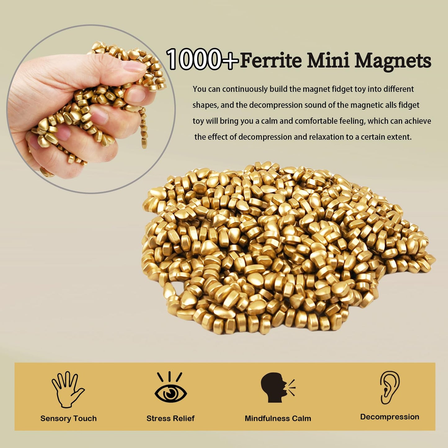 Magnetic Ferrite Putty Rock, More Than 1000 Mini Weak Magnet Smooth Ferrite Pebbles, Small Magnetic Beads Fidget Adults Toys for