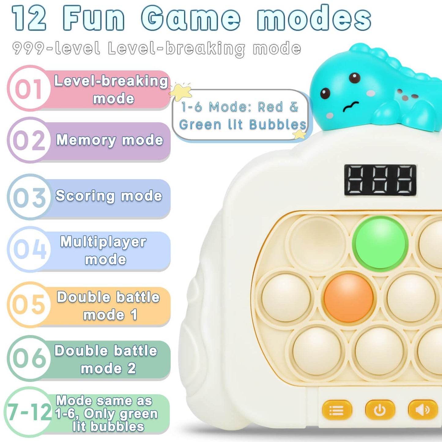 HLXY Quick Push Pop Game Fidget Toy - 12 Modes LED Light, Medium Green, ABS - Ideal Christmas Gift for Kids 6-12 Years Old