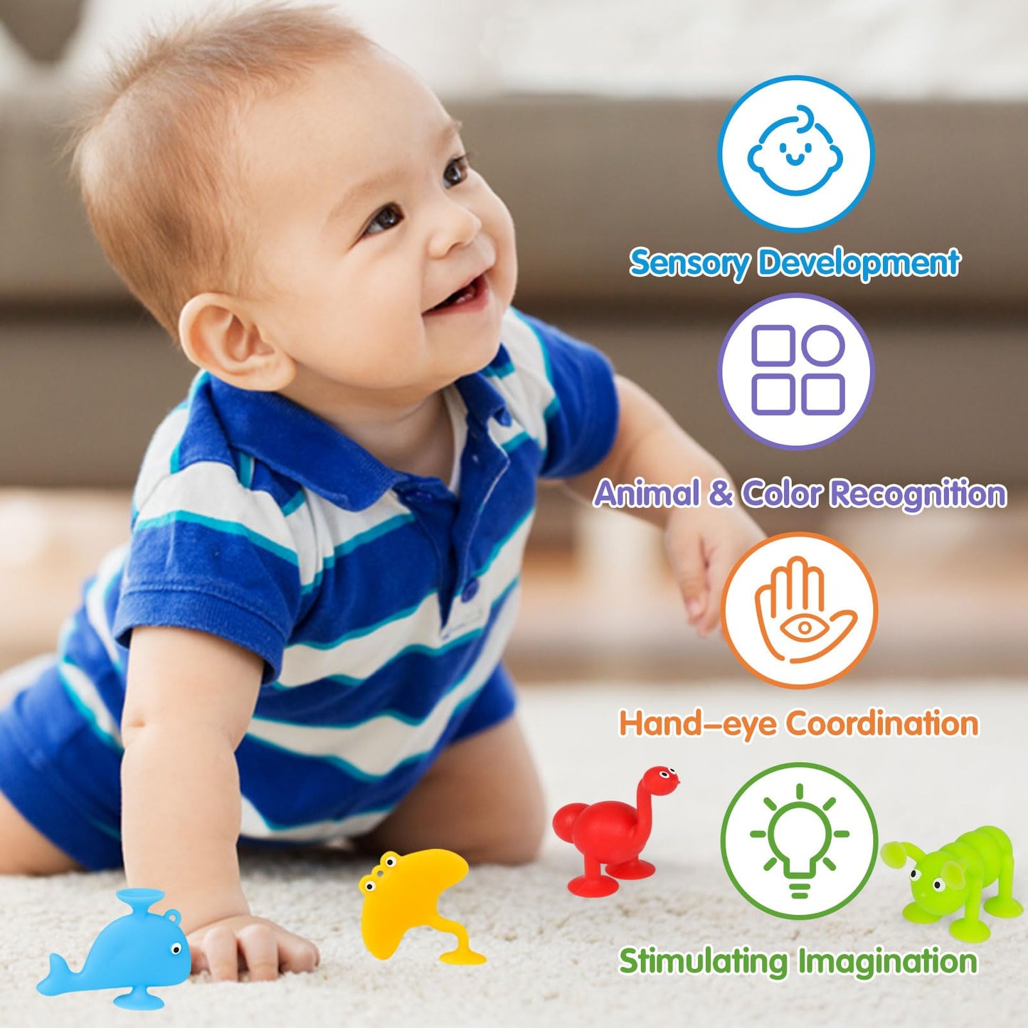 Suction Kids Bath Toy For Baby Aged 3 4 5 Years Old, 10Pcs Animal Bath Suckers For Toddler, Window Shower Tools With Mesh Bag St