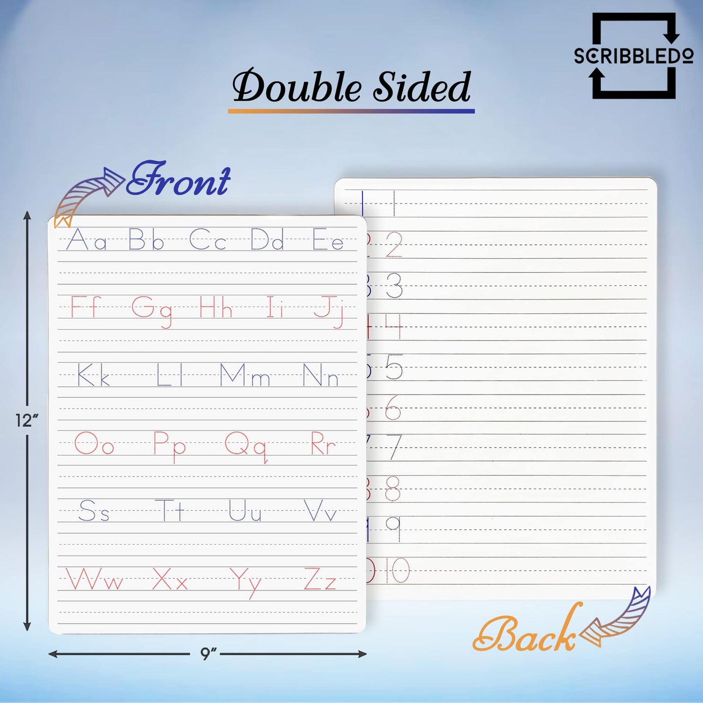 Scribbledo Dry Erase Handwriting Practice For Kids 9 X 12 Inch Alphabet Tracing Board Whiteboard Letter Tracing For Kids Ages 3-5 Write And Wipe Alphabet Practice Cards Letters Writing Board