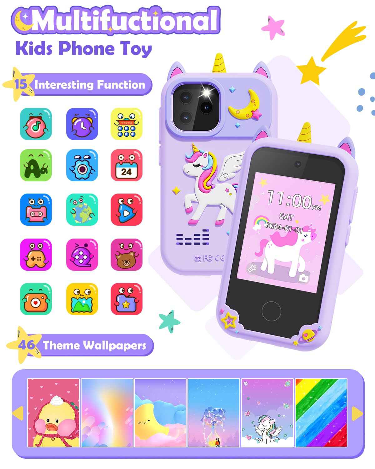 Kids Phone Toys For Girls Ages 5-7, Christmas Birthday Gifts For 5 6 7 8 Year Old Girls, Hd Dual Camera Kids Smart Phone For Tod