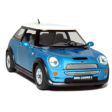 KiNSMART Mini Cooper S 5'' 1:28 Scale Die Cast Metal Model Toy Car Blue w/Pullback Action