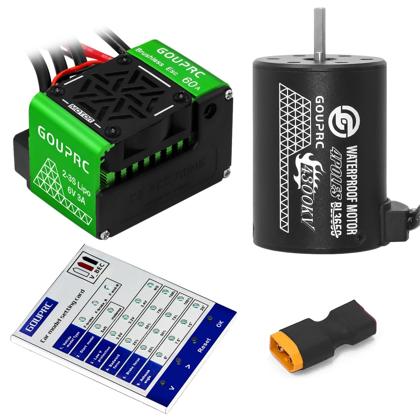 GOUPRC S3650 4300KV Brushless Motor 3.175mm Shaft with Upgrade 60A ESC Electric Speed Controller Combo Set with Programming Card