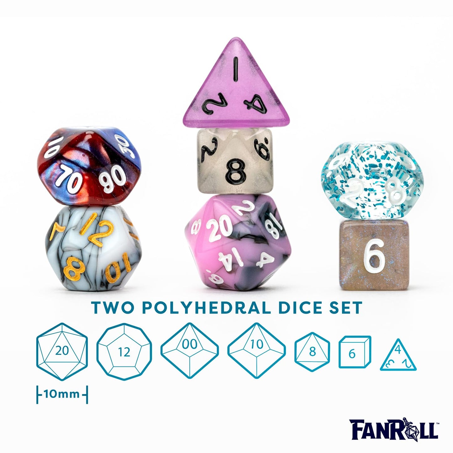 FanRoll by Metallic Dice Games Mystery Misfit Mini Polyhedral Dice (2 Set Pack, 28 Dice)