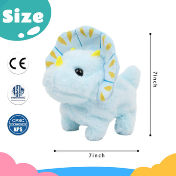 Cuteoy Walking Blue Dinosaur Stuffed Animal Talking Wagging Nodding Educational Plush Triceratop Toy Electric Interactive Animated Plushies For Girls Boys Birthday