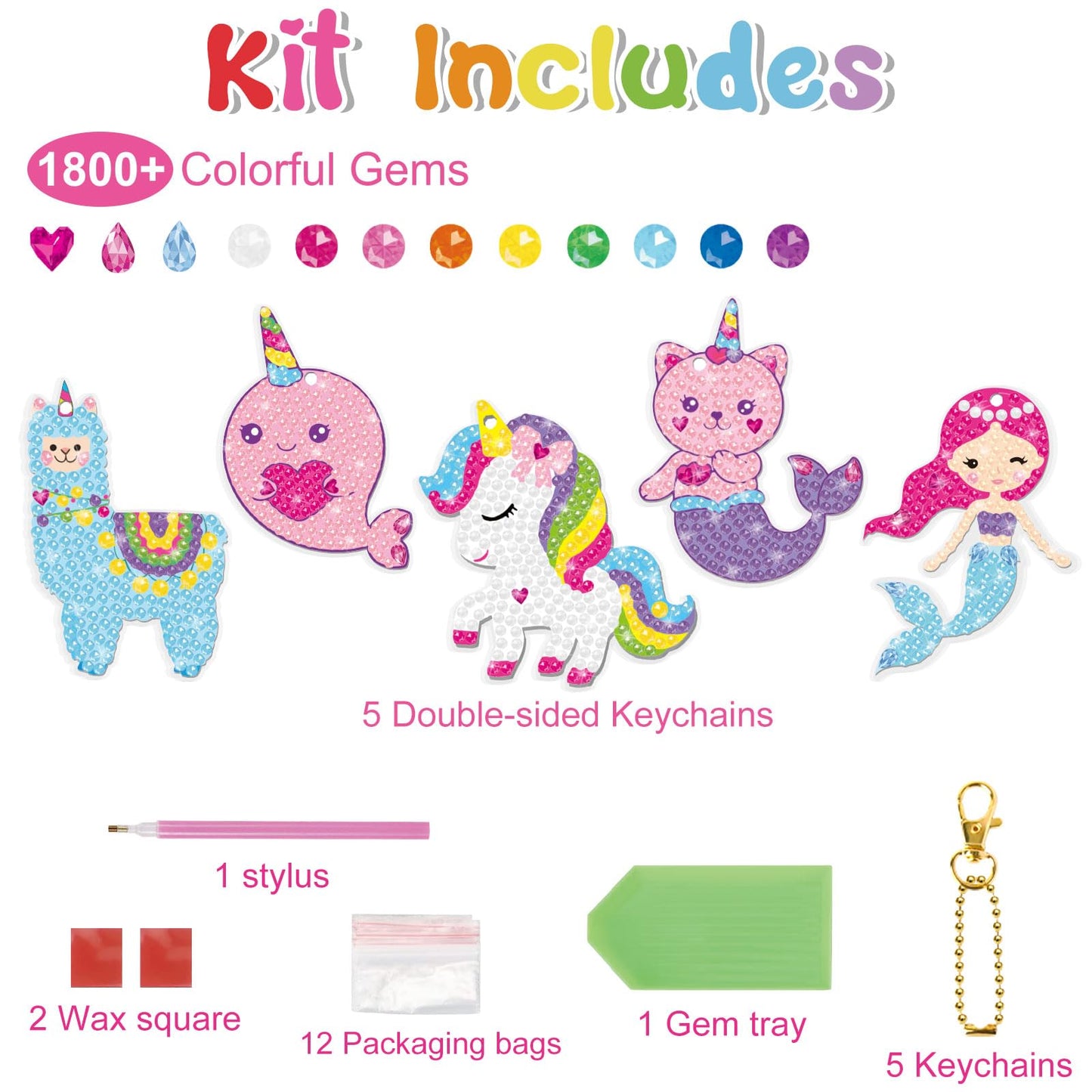 BANBBUR Arts and Crafts for Kids Ages 8-12,5 PCS Double Sided Diamond Art Keychains,5D Gem Art for Kids Ages gem Art Kits for Ki