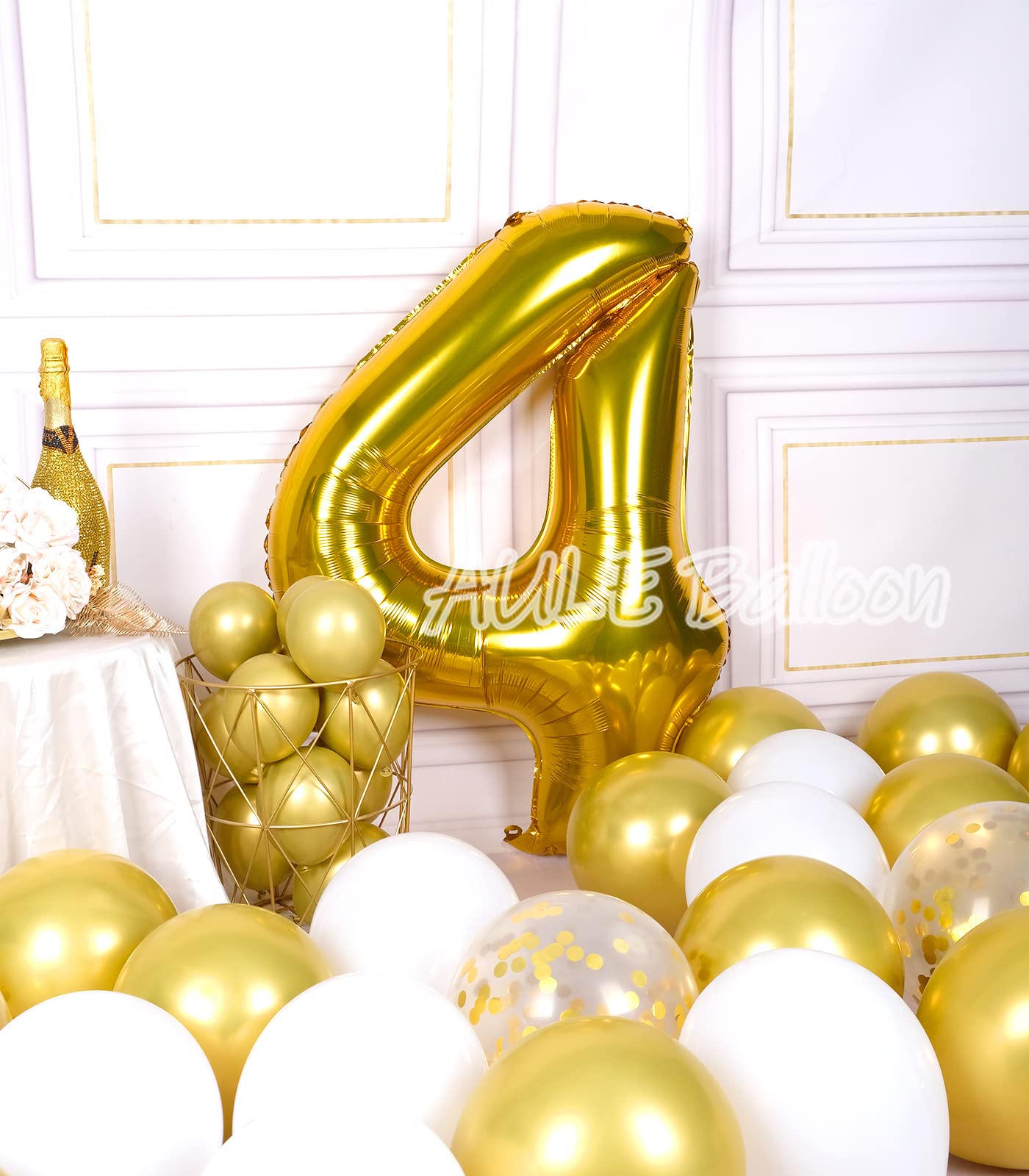 Aule 40 Inch Big Gold 4 Balloon Number Large Foil Helium Number Balloons 0-9 Jumbo Giant Happy 4Th Birthday Party Decorations Fo