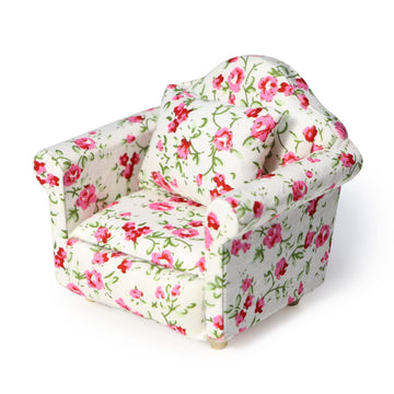 Dollhouse Couch With Pillow 1 12 Scale Miniature Sofa Arm Chair Living Room Furniture Wooden Fabric Frame Single Reading Chair A