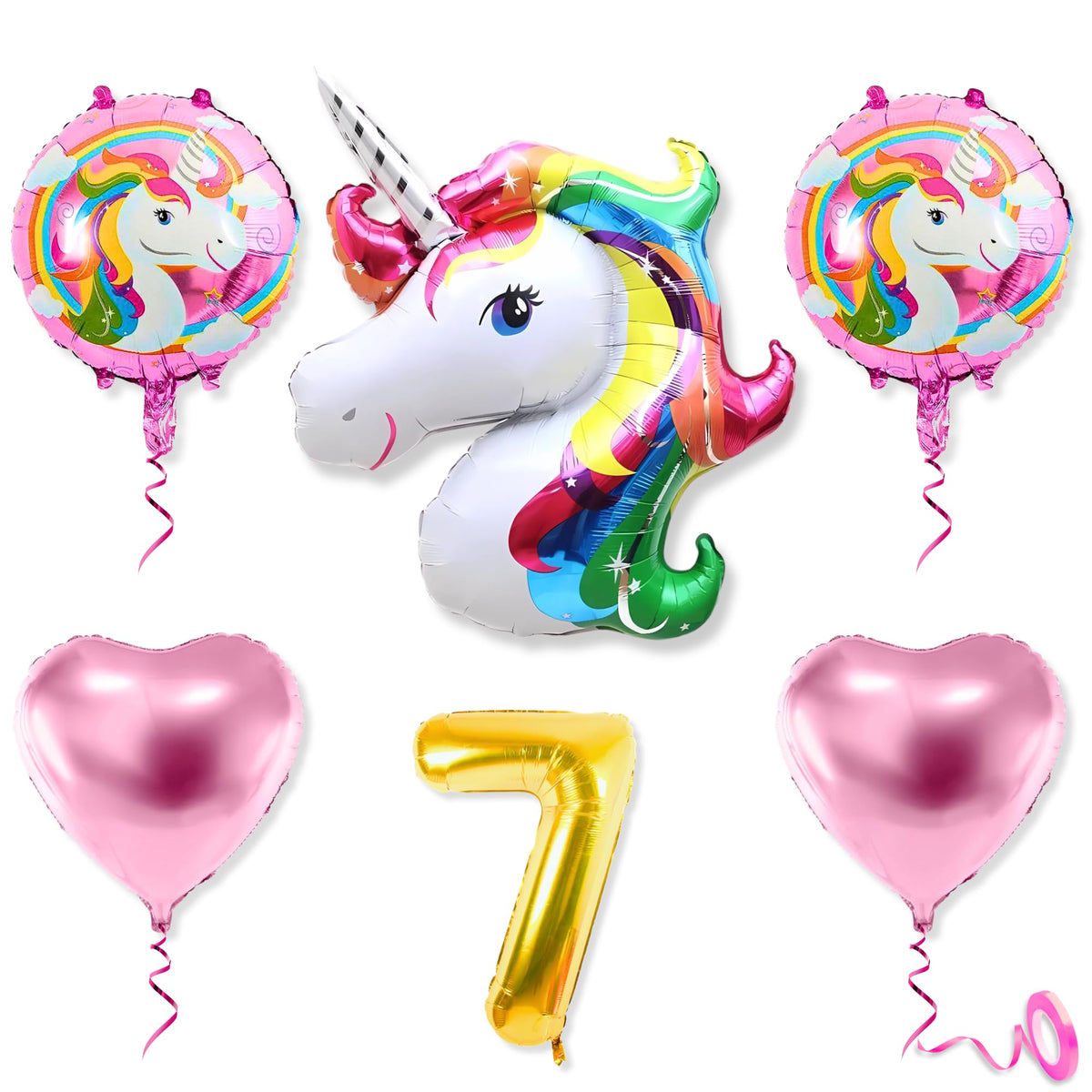 Mystic Toy Store 7Th Unicorn Balloons For Birthday Decoration Kit Pink White 7 Year Old Baby Boys Girls Kids 5 Pcs Unicorn Theme