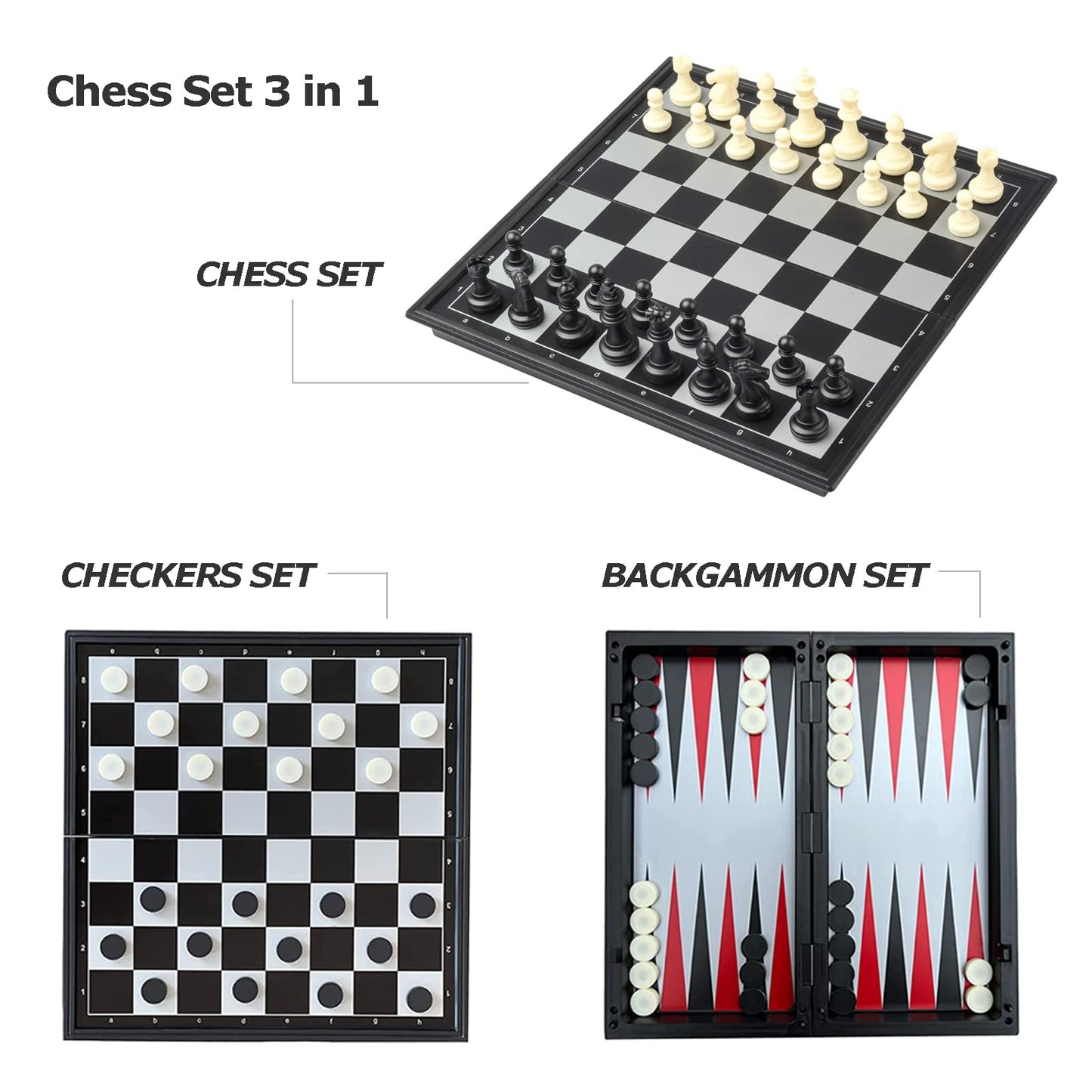 Travel Chess Set 3 In 1-10 Inch Chess Checkers Backgammon Set Magnetic - Travel Board Games Portable Travel Games