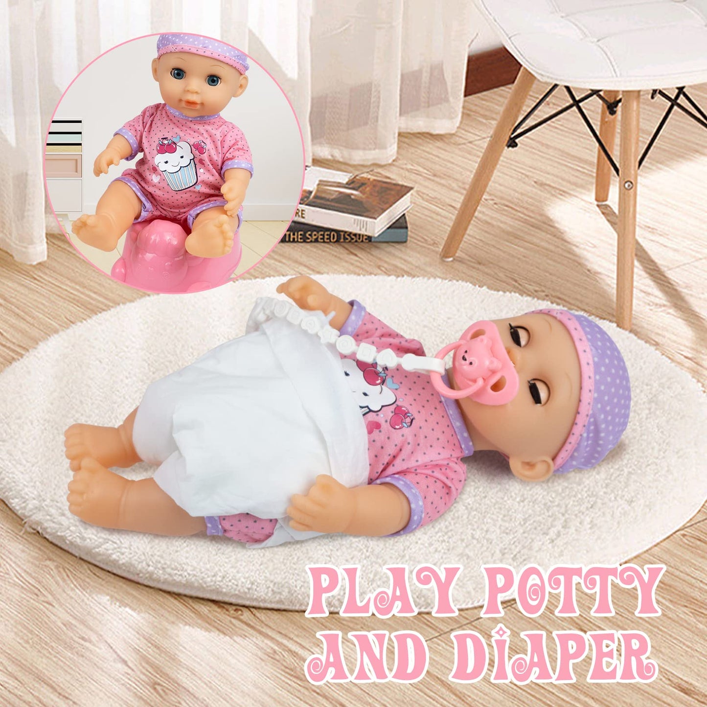 RedCrab Baby Doll Toys Set  Newborn Dolls PlaySet with High Chair Stroller Feeding  Tableware Set and Doll Clothes Accessories  15+ pcs Toddler Pretend Play Gift Toys for Girls - 12 Dolls