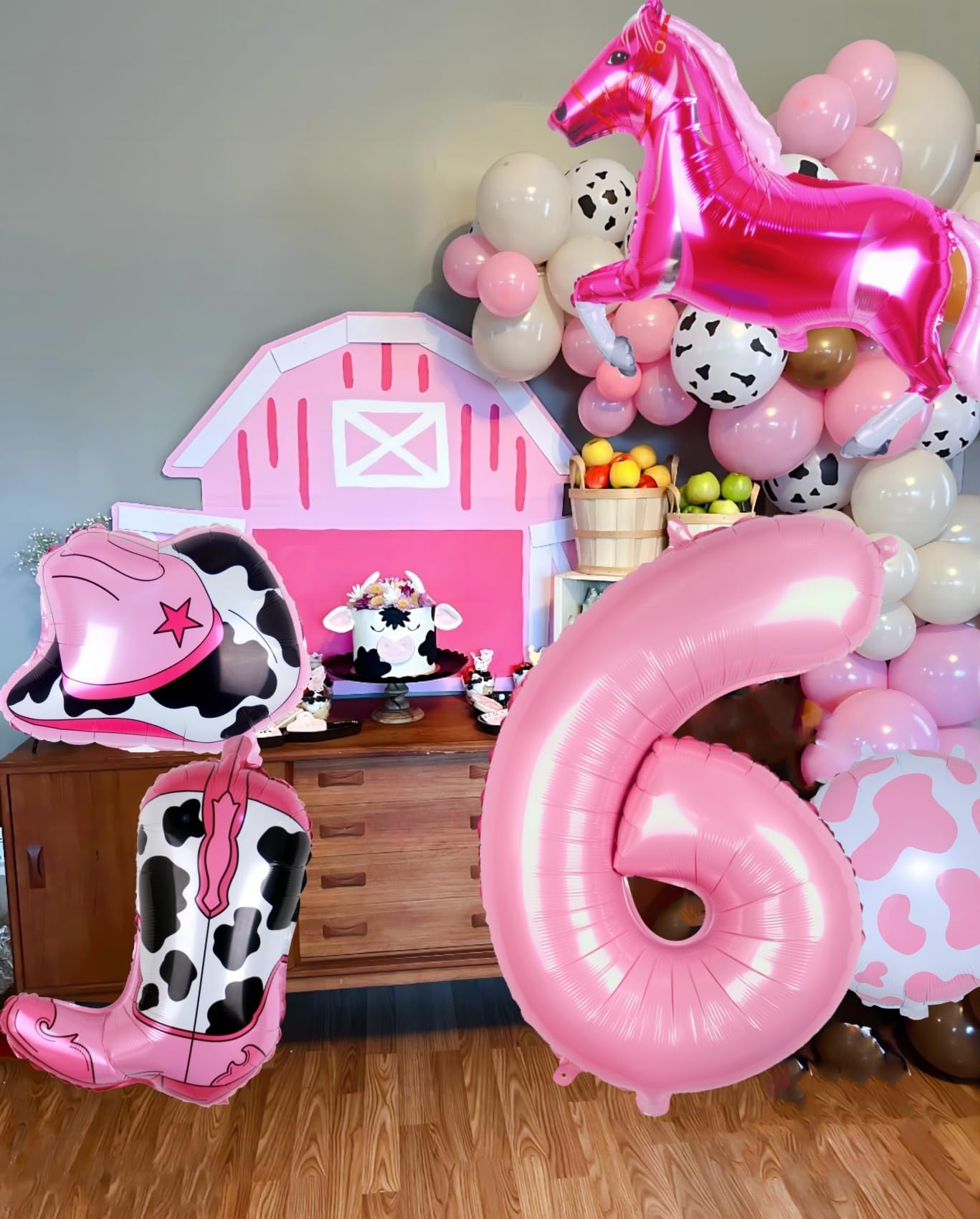 Kwuz Western Cowgirl Balloons Pink 6th Birthday Party Decorations, Retro Horse Cowgirl Hat Boot Balloons Girls Western Theme Rod