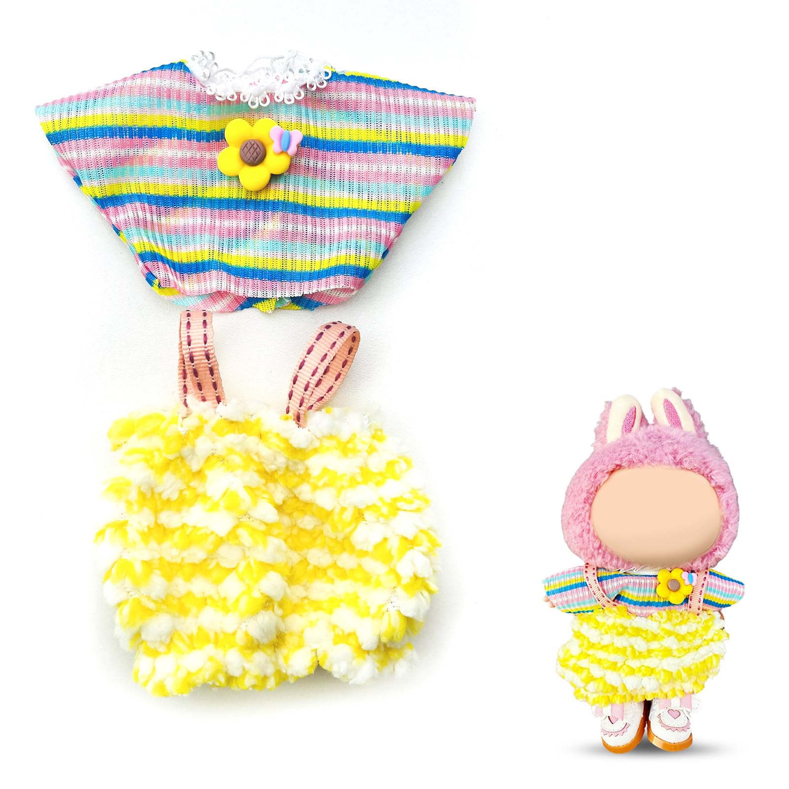 17cm Doll Clothes Labubu Clothes for 6.7inch(17cm) Dolls enhanced Doll Outfit with Hat and Accessories(Clothes Only) (Pink Yellow)