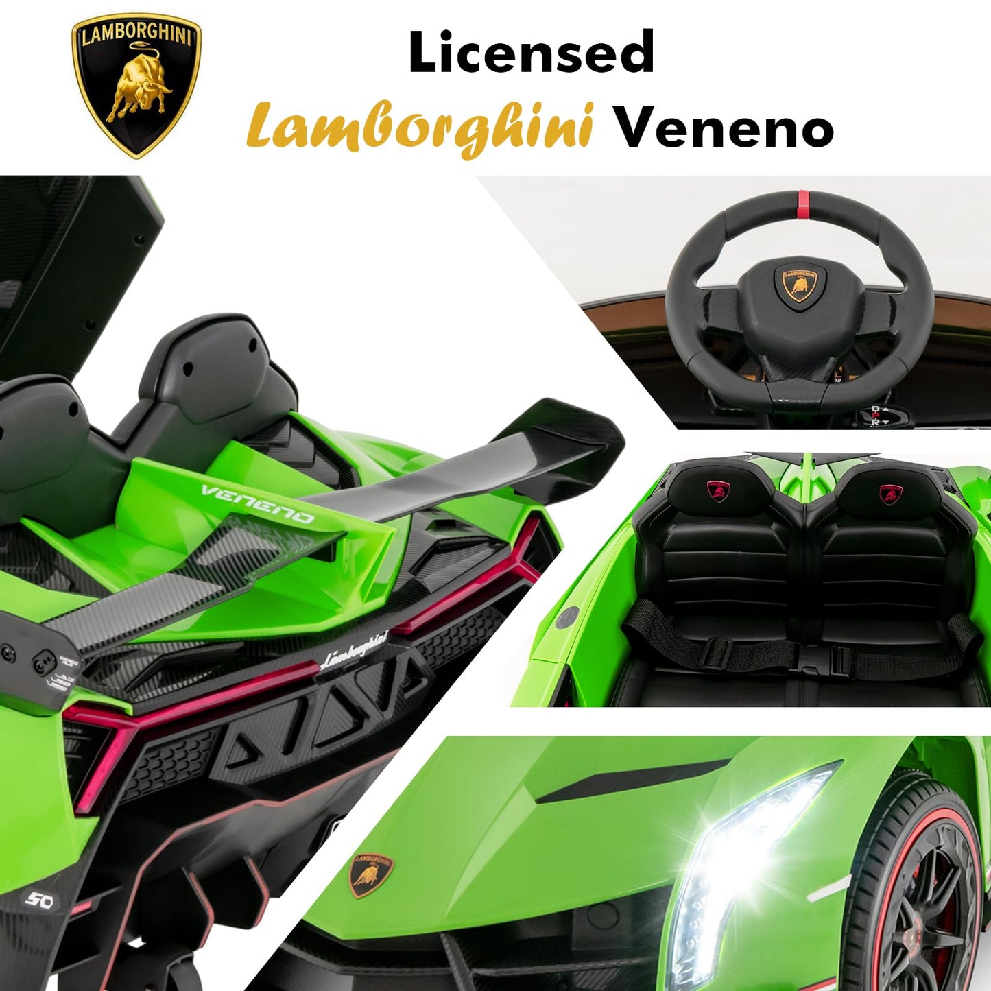 Olakids Kids Ride On Car, 12V 4Wd Licensed Lamborghini Veneno Electric Vehicle With Remote Control, Toddlers Battery Powered Toy Gift With 2 Speeds, Rocking Mode, Music, Usb, Mp3 (Green)