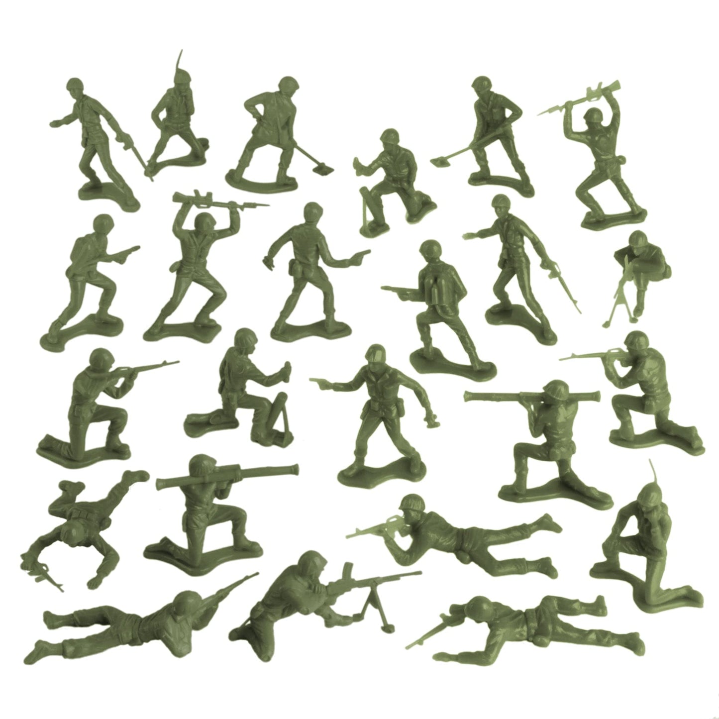 Tim Mee Plastic Army Men - 48pc OD Green Toy Soldier Figures - Made in USA - Durable Plastic