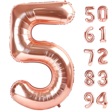 Rose Gold 5 Balloon, Number Balloons 40 Inch, 5Th Birthday Balloon Decorations, Rose Gold Party Supplies, 5 Number Balloons, Num