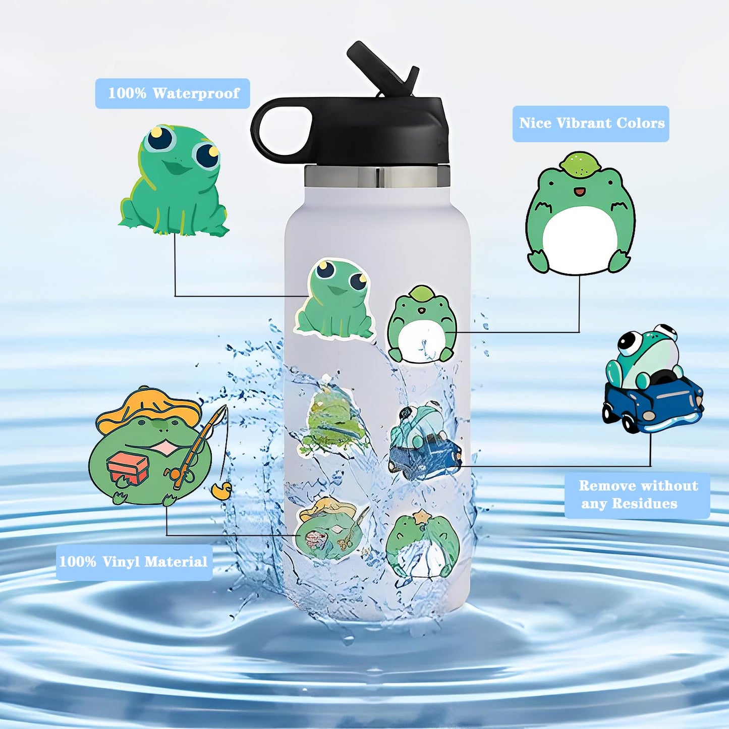 100Pcs Frog Stickers, Cute Frog Stickers For Water Bottles, Waterproof Vinyl Frog Stickers For Kids Laptops Phone Case Luggage D