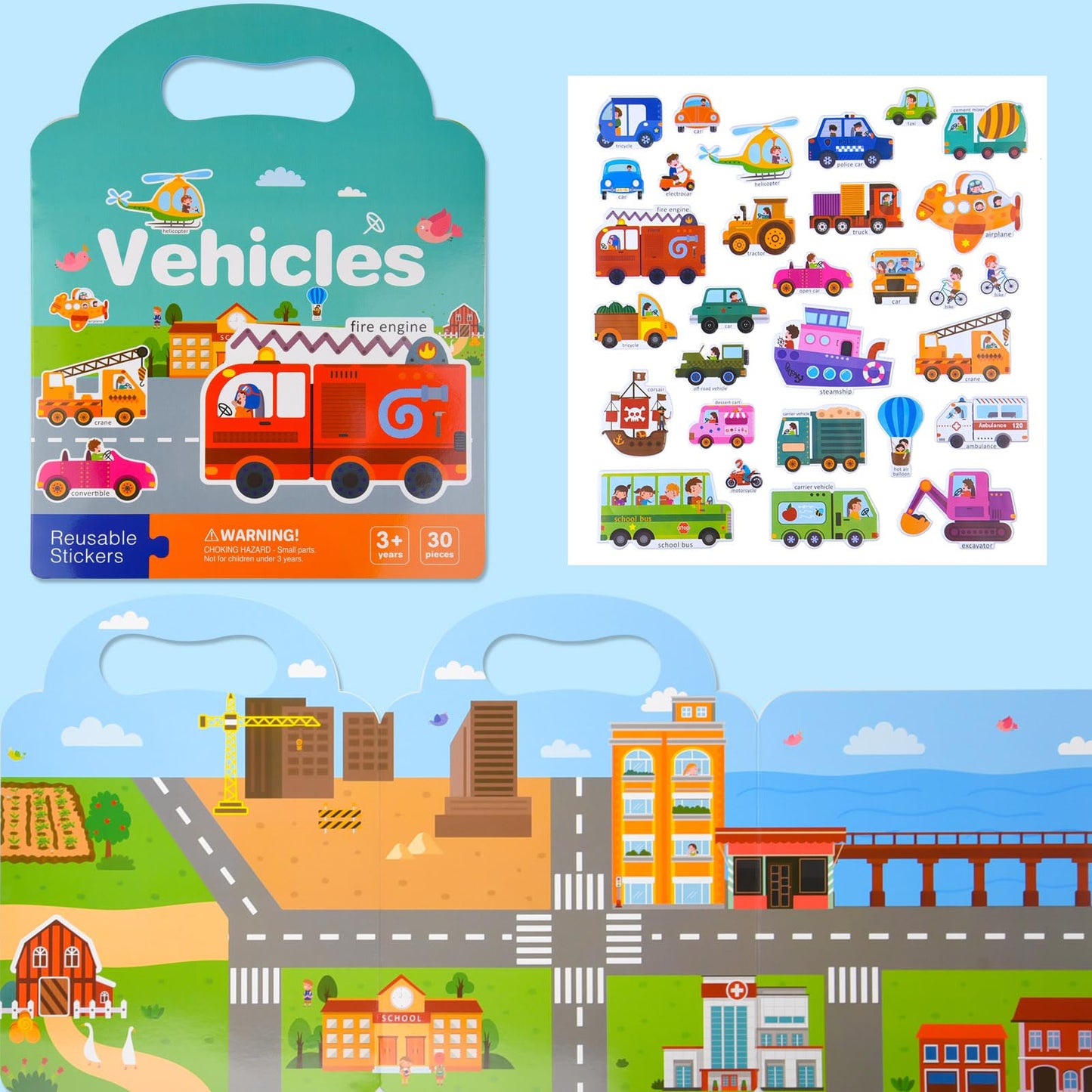 Astaron 3 Pack Reusable 3D Puffy Sticker Book For Kids 2-6, Jelly Sticker Game Educational Sensory Learning Toy,Travel Stickers And Busy Book