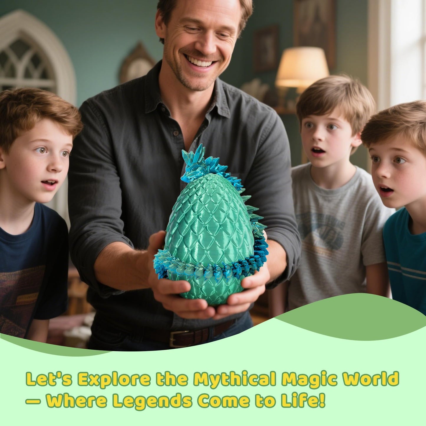 Mydethun 3D Printed Dragon Egg with Dragon Inside - Unique Executive Toy for Office Decor and Kids' Concentration; Green Egg