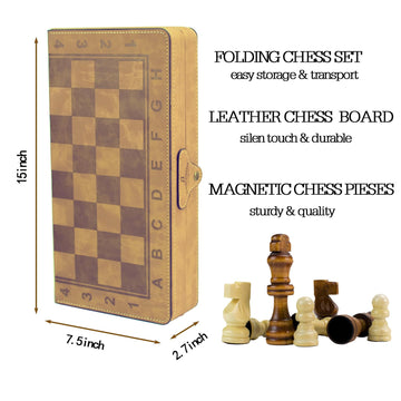 15Inch Chess Set, Magnetic Chess Borad Classic Chess Game Set With Pieces Storage For Family Game Night Ideal Chiristams Gift For Families