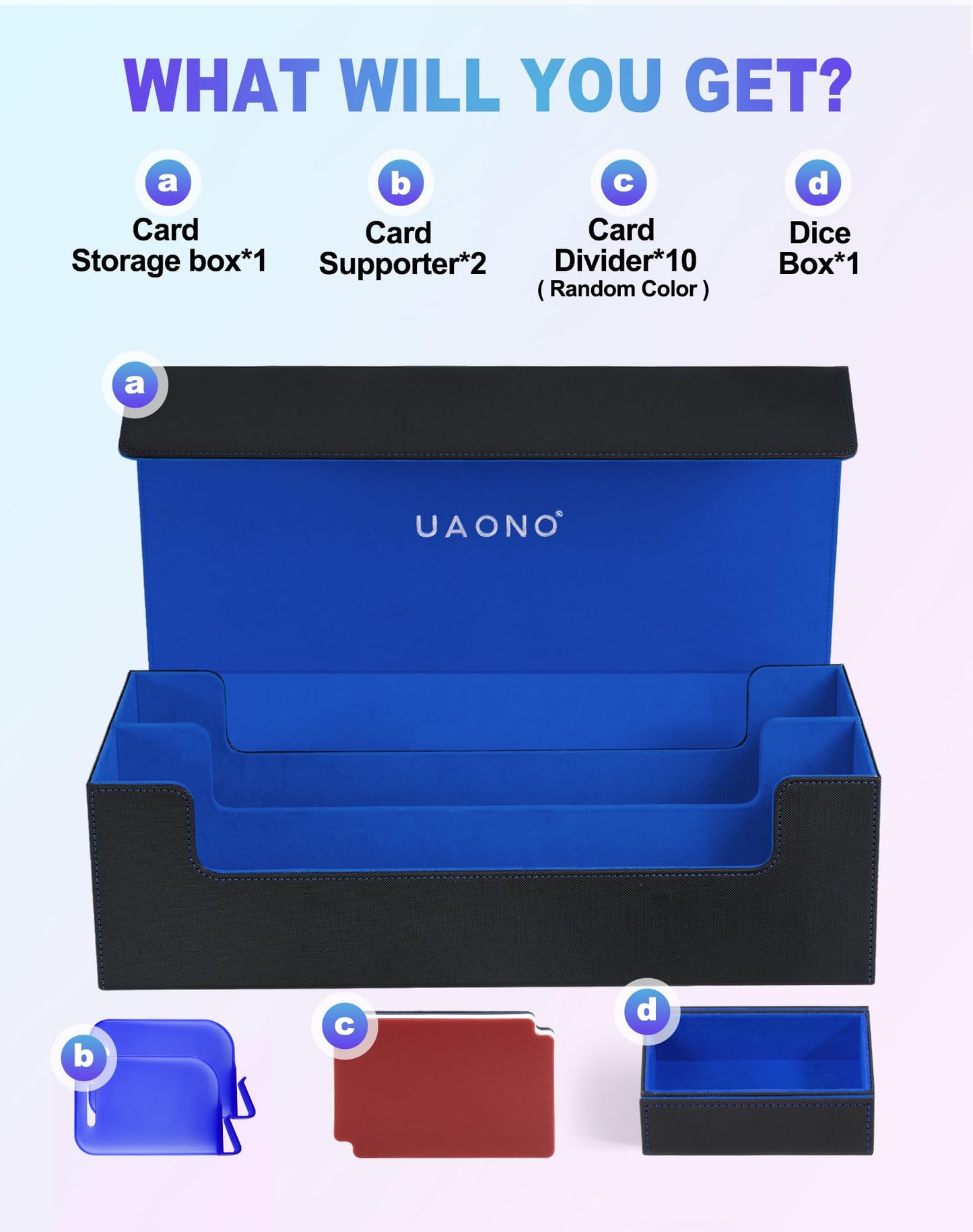 UAONO Trading Card Storage Box for MTG  Fits 7 Pcs Small Commander Deck Box  Large Card Deck Case with Dice Box for TCG PTCG Magic Sports Cards Game Playmat (Black  Blue)