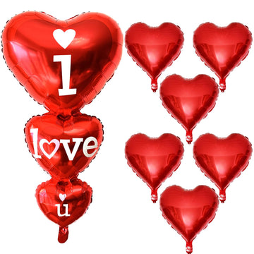 7 Pcs Red Heart Balloons I Love You Heart Balloons For Valentines Day Decorations Bridal Shower Wedding Party Decorations